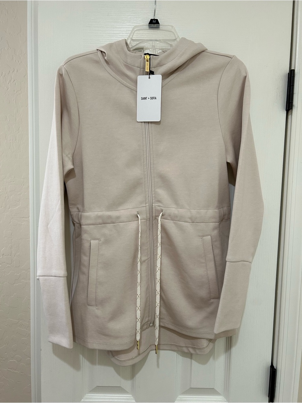 RARE NWT Saint + Sofia Women's Patti Zip Up Hoody in Light Beige